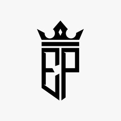 E P black color initial with crown logo template
