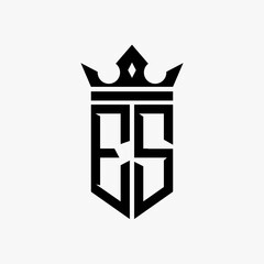 ES black color initial with crown logo template