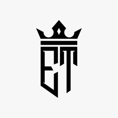 ET black color initial with crown logo template