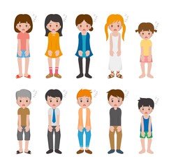 10 kinds of man and woman tired, tired, sad, sleepy, human expression vector cartoon illustration
