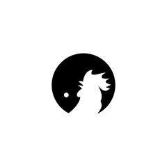 Black and White Clever Logo. Rooster and Fish