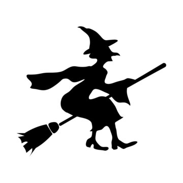 flying witch icon. Witch silhouette on a broomstick. vector illustration