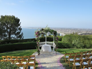 wedding gazebo and pavilion in the park with the ocean