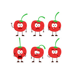 Cherry fruit character cartoon mascot pose set humanized funny expression stye