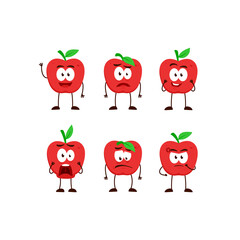 Apple fruit character cartoon mascot pose set humanized funny expression stye