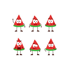Watermelon fruit character cartoon mascot pose set humanized funny expression stye