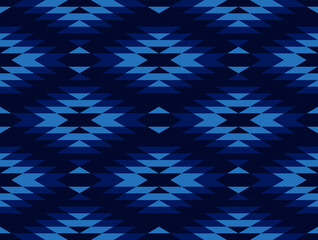 Tribal and ethnic pattern in blue geometric triangle, seamless vector abstract background for fashion - 377026811