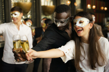 corporate businesspeople having fun together in party