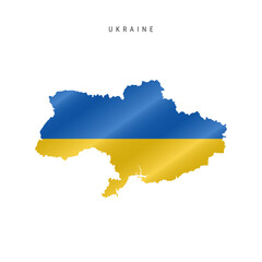 Detailed waving flag map of Ukraine. Vector map with masked flag.
