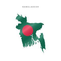 Detailed waving flag map of Bangladesh. Vector map with masked flag.