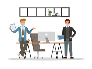 Businessman people wearing medical mask and face shield character vector design. Presentation in various action. New normal life. no19