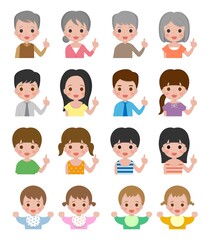 Family characters, grandparents, father, mother, boy, girl, baby, set
