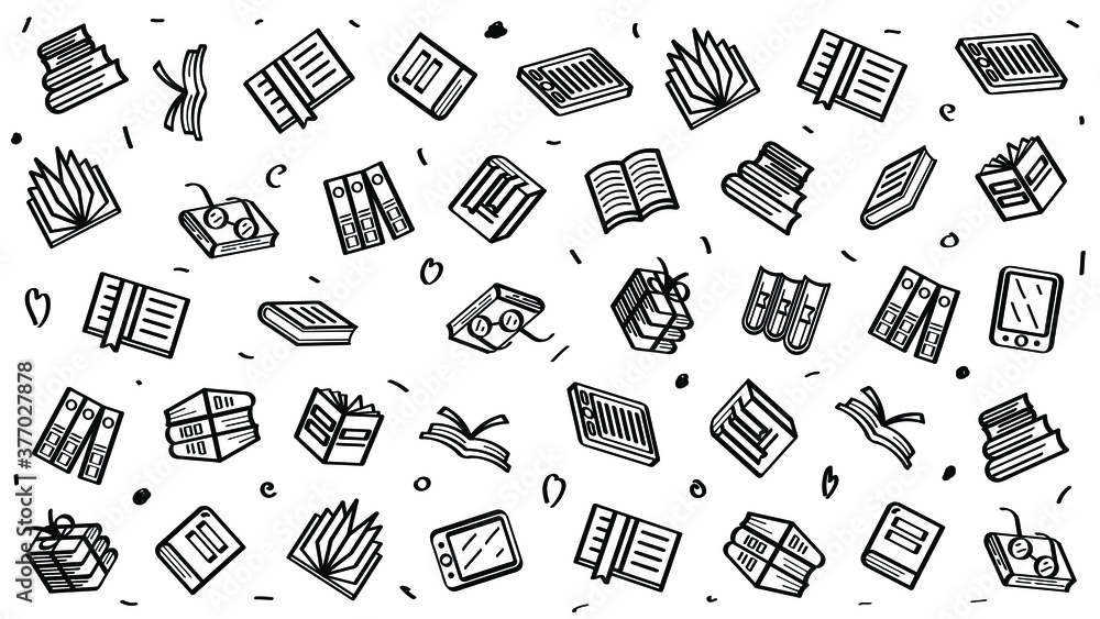 Aufkleber abstract doodle elements hand drawn collection books sketch vector design style background reading e