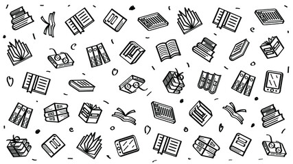 Abstract Doodle Elements Hand Drawn Collection Books Sketch Vector Design Style Background Reading Education Library E-Book Illustration Cartoon Icons