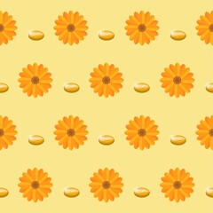 Seamless continuous illustration vector background of calendula and lutein