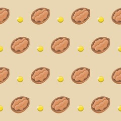 Obraz premium Seamless continuous illustration vector background of nuts and vitamin E