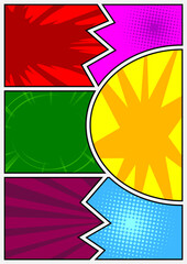 Colorful comic book page template. Cartoon design colored background. Comics vector illustration.