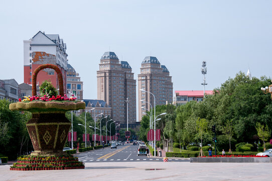 China, Heihe, July 2019: Streets in Heihe city in summer