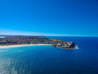 Fototapeta na wymiar Panoramic Aerial Drone View of Bondi Beach Sydney NSW Australia houses on the cliff