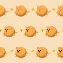 Seamless continuous illustration of cats and bells vector background