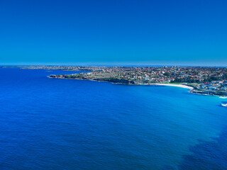 Fototapeta na wymiar Panoramic Aerial Drone View of Bondi Beach Sydney NSW Australia houses on the cliff