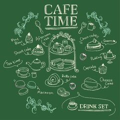 線画カフェメニュー素材　カフェタイム