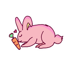 vector illustration of rabbit and carrot isolated on white background. hand drawn vector. modern scribble for kids, logo, sticker, education. simple sketch with pen. cartoon style. colorful doodle. 