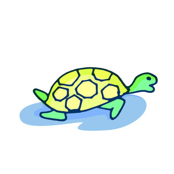 vector illustration of turtle on the water isolated on white background. hand drawn vector. modern scribble for kids, logo, clip art, education. simple sketch with pen, cartoon style. colorful doodle.