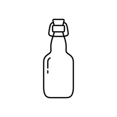 Swing Top Easy Cap Beer Bottle. Linear icon of clear beverage glass bottle with wire stopper. Black simple illustration of vintage flip-top lid. Contour isolated vector pictogram, white background