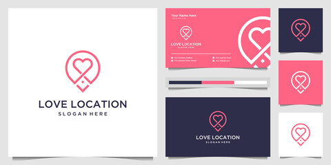 Creative love location combine heart and pin with concept line art style. logo design and business card