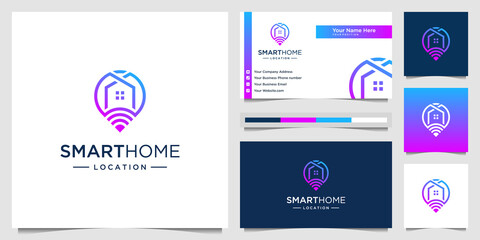 Smart home with combine map and connection logo design and business card. Creative template logo technology.