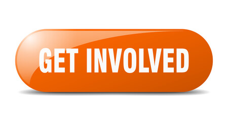 get involved button. sticker. banner. rounded glass sign