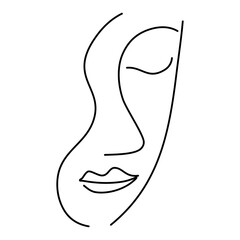 Abstract minimalistic continuous line drawing. Portrait of woman’s face.v ector Hand drawn illustration .