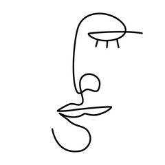 Abstract minimalistic continuous line drawing. Portrait of woman’s face.v ector Hand drawn illustration .