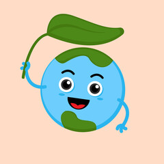Illustration vector graphic cartoon character of cute earth holding a leaf