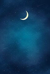 Fototapeta na wymiar 三日月と綺麗な夜空の風景イラスト