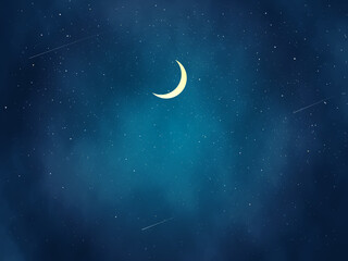 Obraz na płótnie Canvas 三日月と綺麗な夜空の風景イラスト