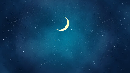 Naklejka na ściany i meble 三日月と綺麗な夜空の風景イラスト