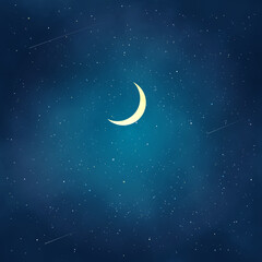 Obraz na płótnie Canvas 三日月と綺麗な夜空の風景イラスト