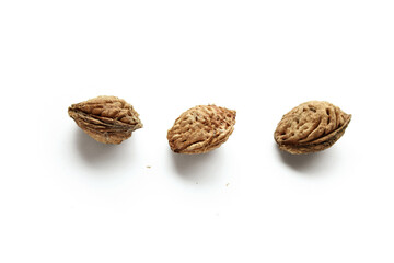 Peach seeds isolated on white background