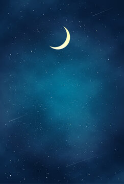 三日月と綺麗な夜空の風景イラスト
