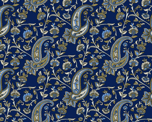 traditional Indian paisley pattern on  navy  background