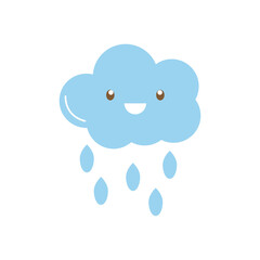 happy rainy cloud icon, flat style