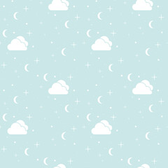 Seamless white sky pattern background, Vector sky icon and star moon, Seamless backgrounds and wallpapers for fabric, packaging, Decorative print, Textile, repeating pattern