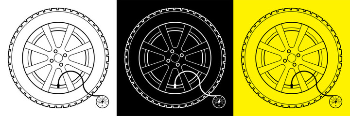 Obraz premium wheel with monometer. Checking tire pressure. Car maintenance in service center. Driving safety. Vector