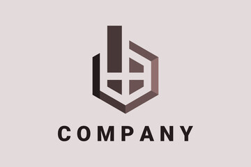 Hexagon vector logo for real estate, consultant and general business with line and arrow elements forming a home and shields illustration. 