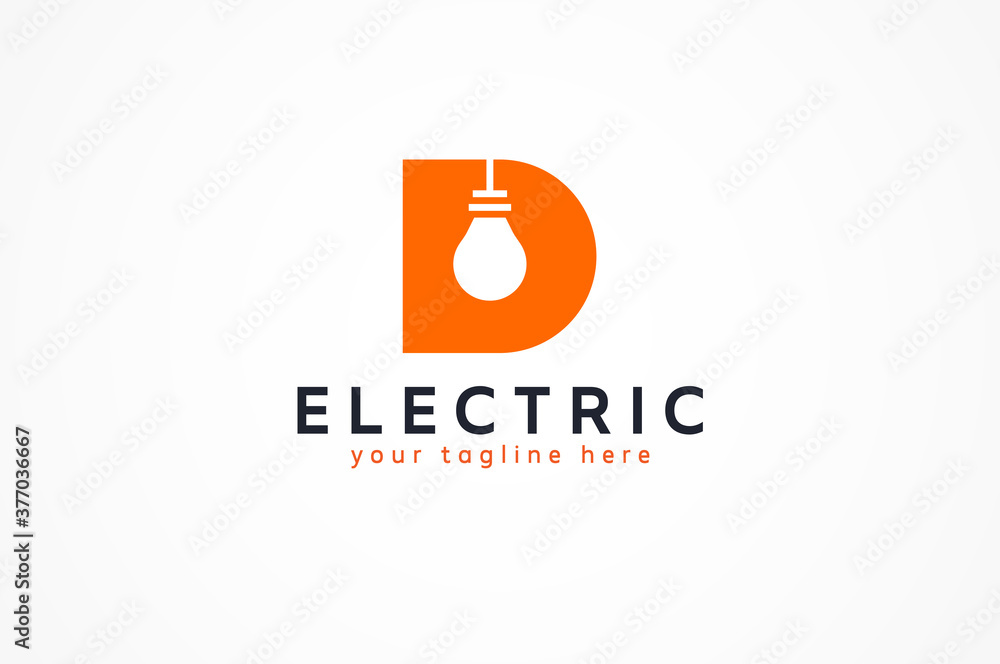 Wall mural letter d electric logo, letter d with light bulb icon inside, flat design logo template, vector illu