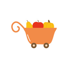 handcart with vegetables and fruits, flat style