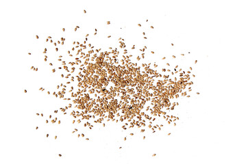 Fototapeta premium Heap of organic natural sesame seeds over isolated on white background