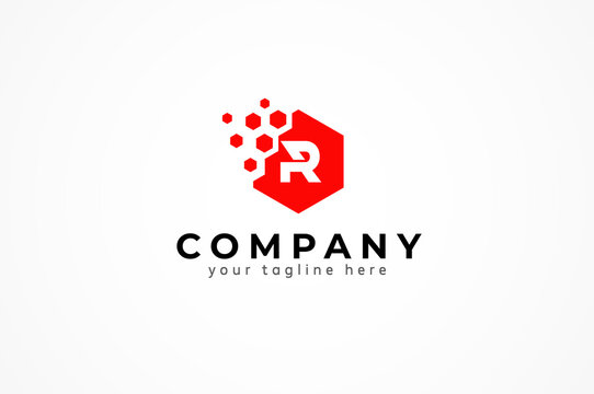 Initial Letter R Logo, Hexagonal Particle With Letter R Inside, Flat Design Logo Template, Vector Illustration